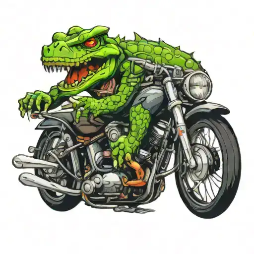 Aligator Riding Harley Davidson Motorcycle Skull Like