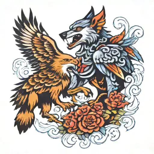 Wolf Fighting An Eagle