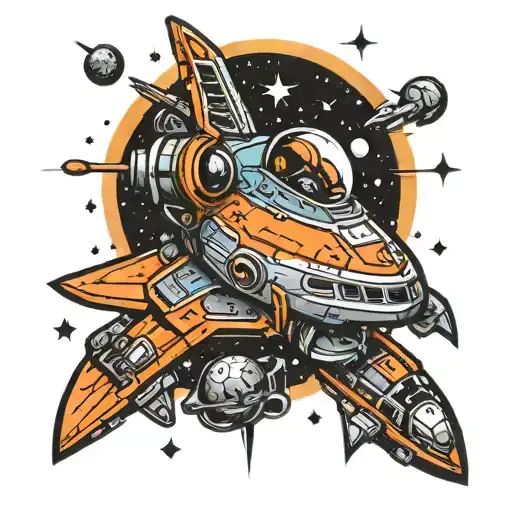 Comics Style Spaceship Crossing The Galaxy