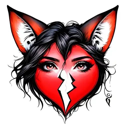 Woman With Fox Ears Stitching Together A Broken Heart