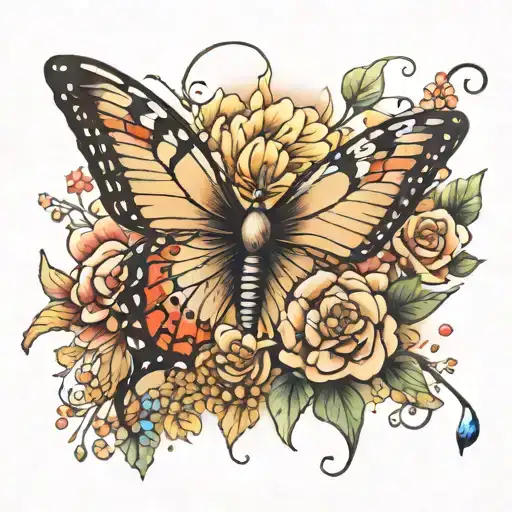 Long Tail Butterfly Flying With A Background Of Flowers And Jewels