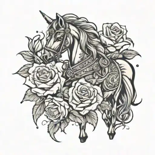 Army Horse With Roses
