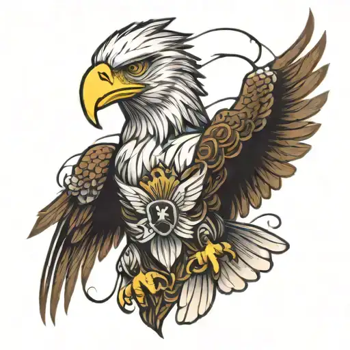 Arm Sleeve That Has A Bald Eagle Coming Out Over Shoulder Onto Chest