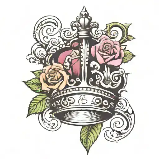 Crown With Small Rose And Date In Leaf In Middle Finger