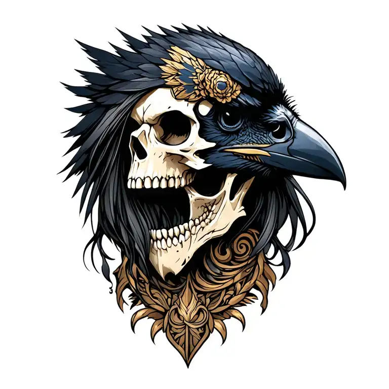 Valkyrie Portrait With Raven Skull
