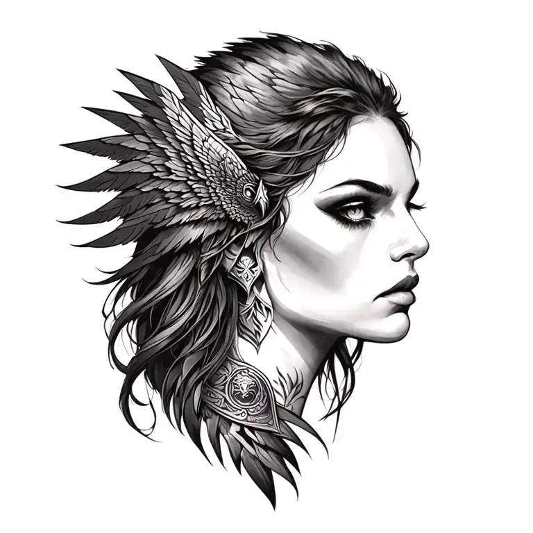 Valkyrie Portrait Realistic With Raven
