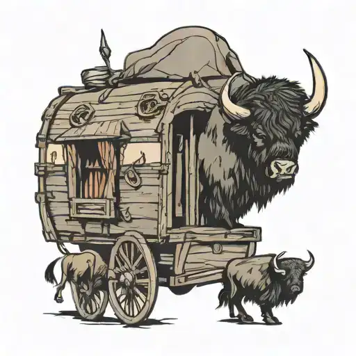 Western Wagon Cabin Towed By Bison Land Pirate