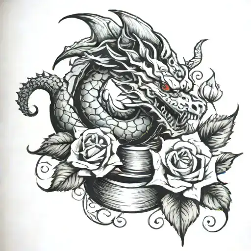 Book With A Dragon And Roses Intertwined