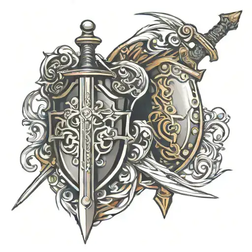 Sword And Baillie Coats Of Armour Merged Together Symbolizing