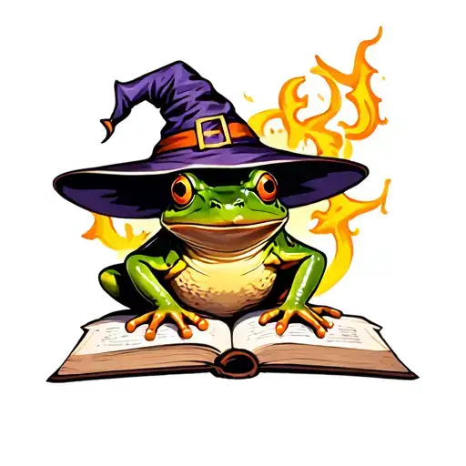 Frog With Wizard Hat And Wizard Book Open In Front