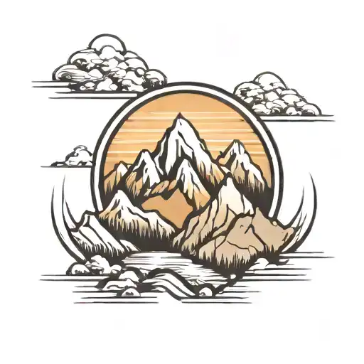 A Tattoo Of Mountains In The Style Of Lines Something That Symbolizes Freedom Black And White