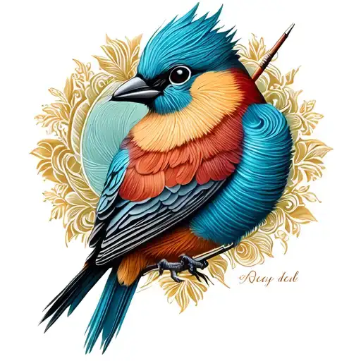 Bird Made Entirely Of Thread With Needle