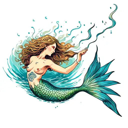 Mermaid Swimming And Reaching