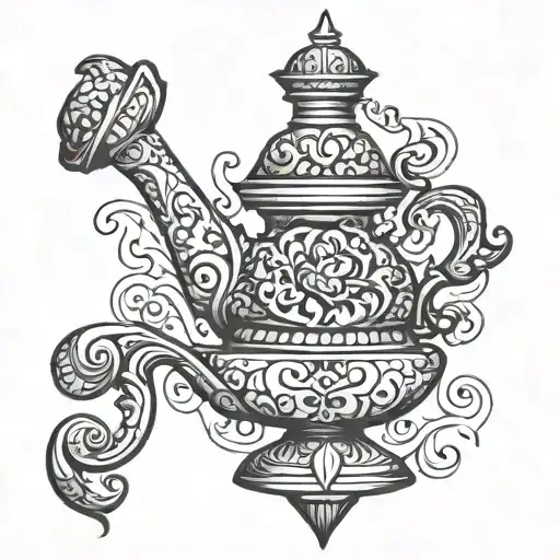 Genie Lamp Black White Drawing