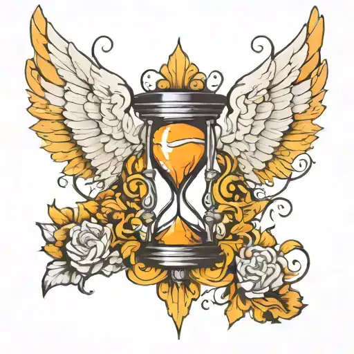 Hour Glass Surrounded By Angel Wings