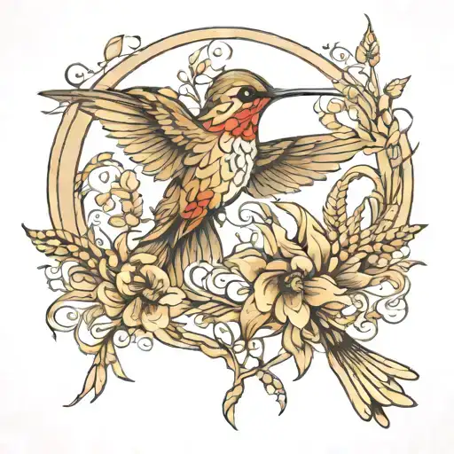 Hummingbird And Wheat Shaft Art Nouveau