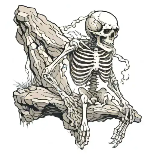 A Skeleton Hanging On To A Cliff