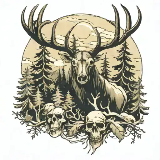 Forest Scene With Bull Elk Skull