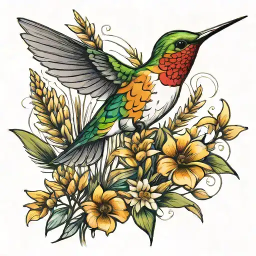 Hummingbird And Wheat Shaft