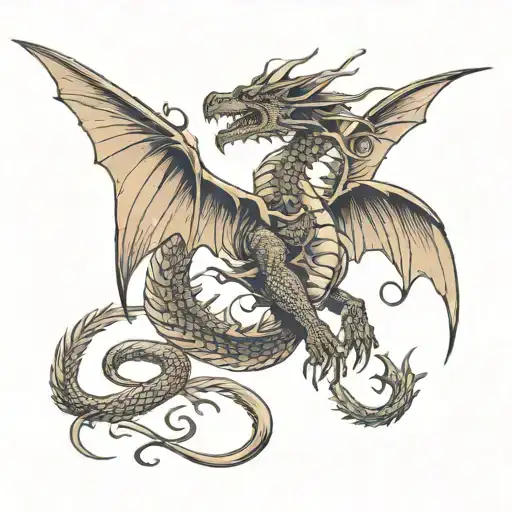 Dragon Back Tattoo Back Voew Wings Spread Across Shoulders