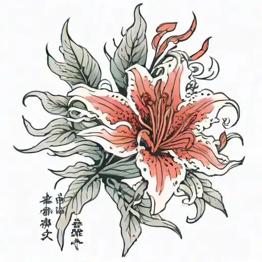 Red Spider Lilly Flower With Japanese Writing Poetry