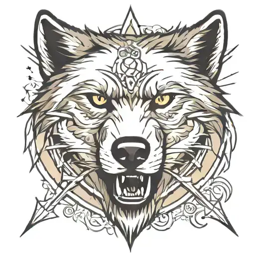Wolf Head With Rays Around It