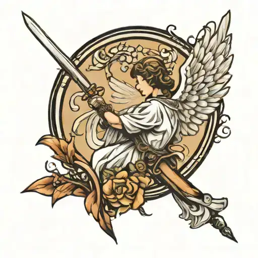 Side Profile Of An Angel Holding A Sword
