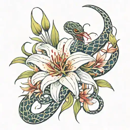 Spider Lily Flower And Snake
