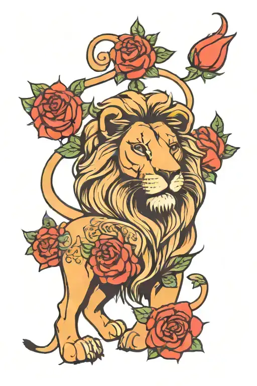 Lion Covered In Rose