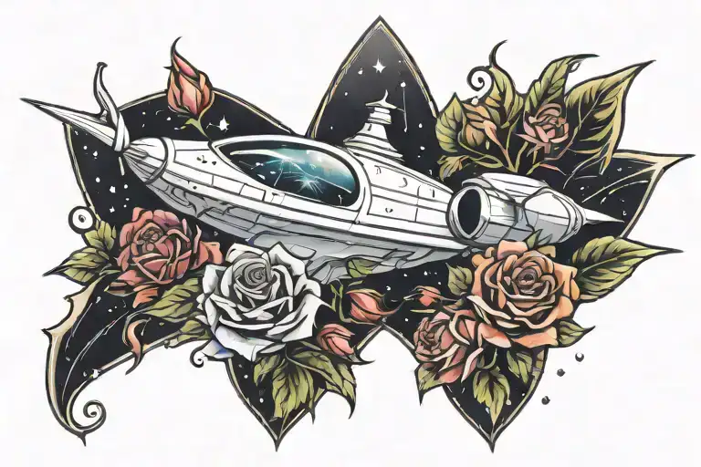 Space Ship And Roses Blooming