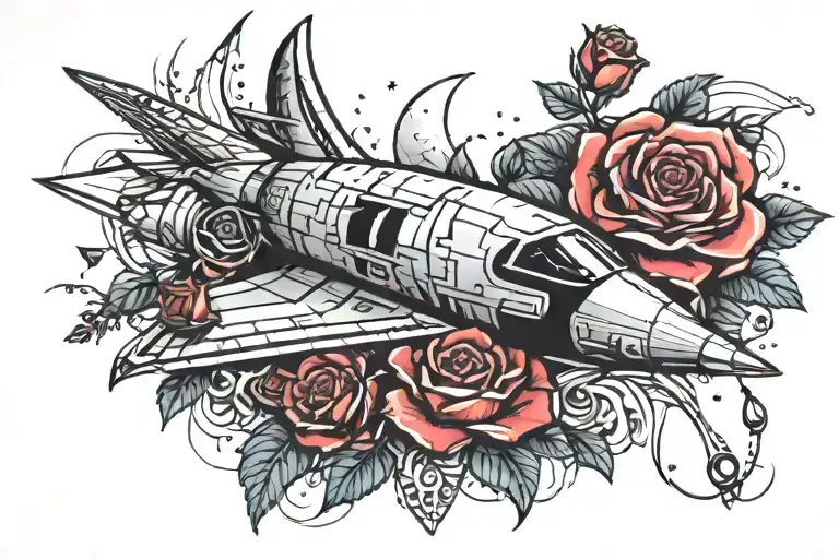 Space Ship And Roses Blooming