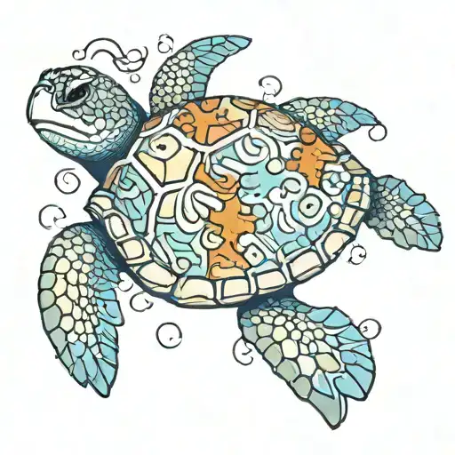 Sea Turtle With Puzzle Pieces Shell