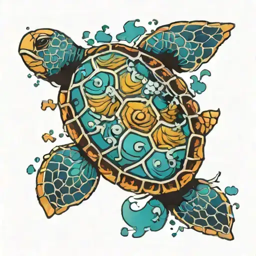 Sea Turtle With Puzzle Pieces Shell