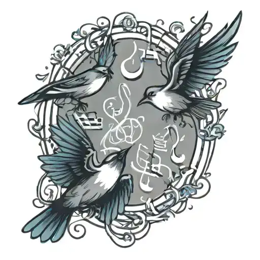 Birds Flying With Music Notes Around Them