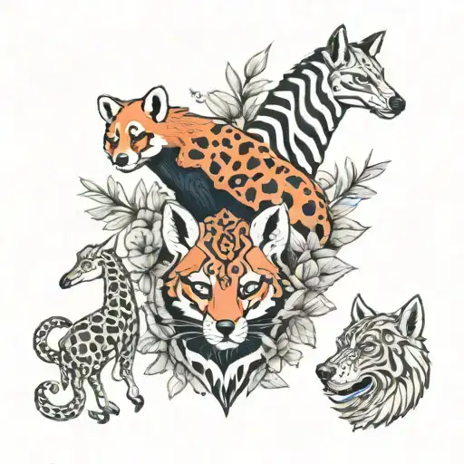 Flamingo Giraffe Red Panda And Wolf