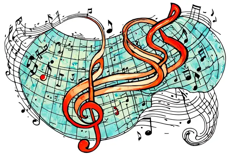 Map With Music Notes Intertwined
