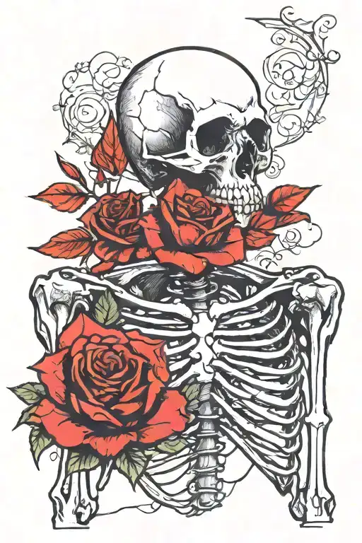 Black Skeleton Smelling Red Rose
