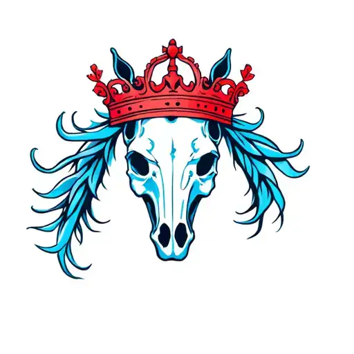 Blue Horse Skull With Red Wreath Crown