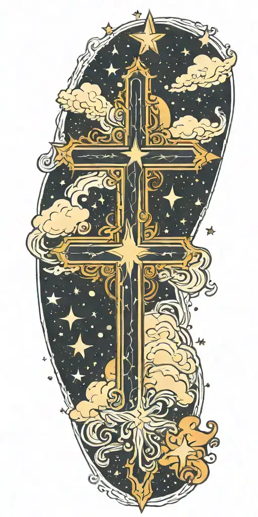 Starry Sky With A Cross In The Center