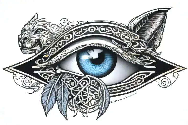 Eye Of Ra Egyptian God As One Eye With Wolf Head And Normal Wolf Eye With Tree In The Background