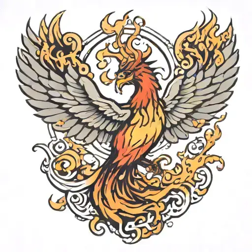 Phoenix In Fire Flying Out Water
