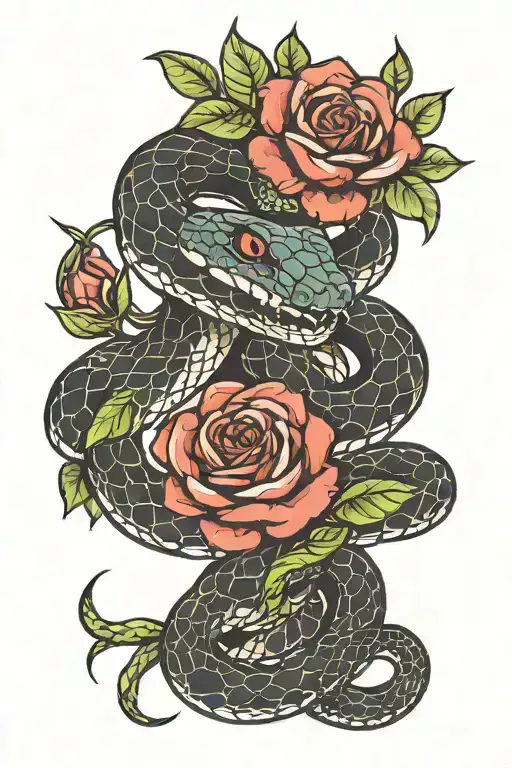 Snake With Roses And Crystals