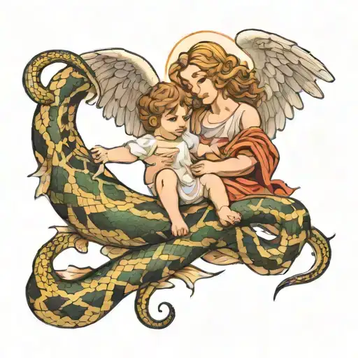 Angel Saving Child From Snake