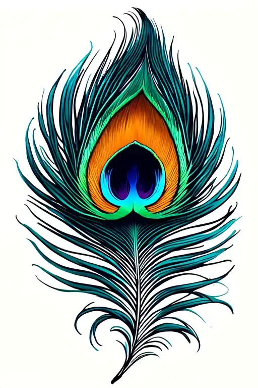 Teal And Orange Abstract Peacock Feather
