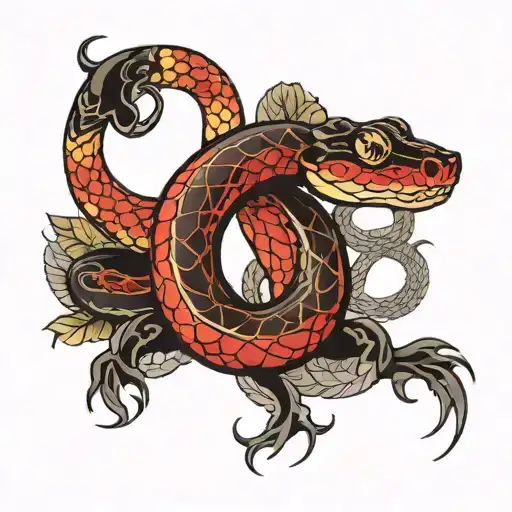 One Red And Black Snake Coiled