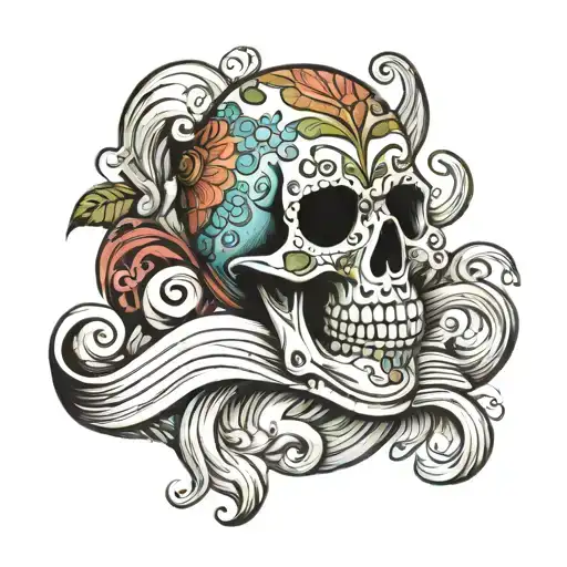 Mexican Skull With Waves Crashing