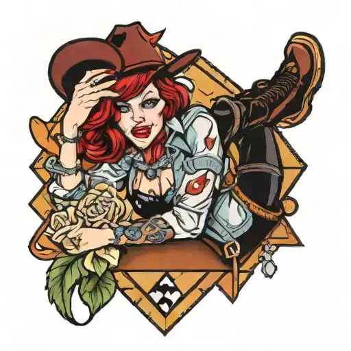 Red Headed Pinup Cowgirl Sitting On A Diamond