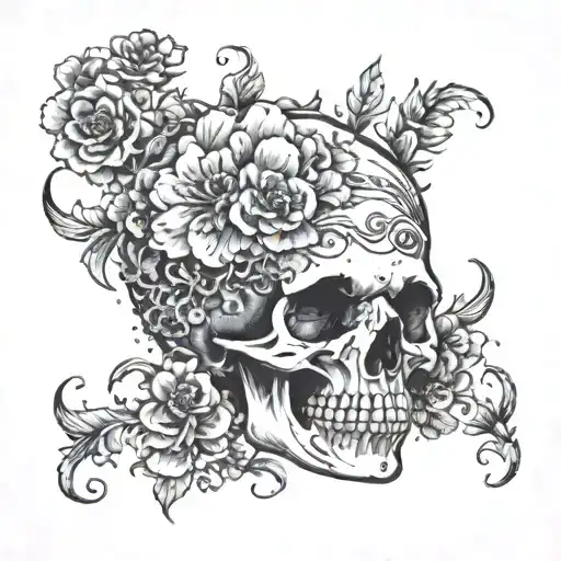 Flowers Come Out Of The Head Of A Skull Someone Pulls Down Half Of Their Head
