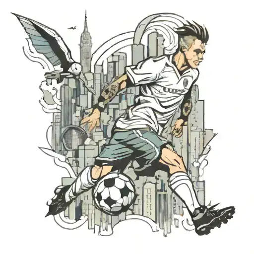 Soccer Player In A City Skyline Made