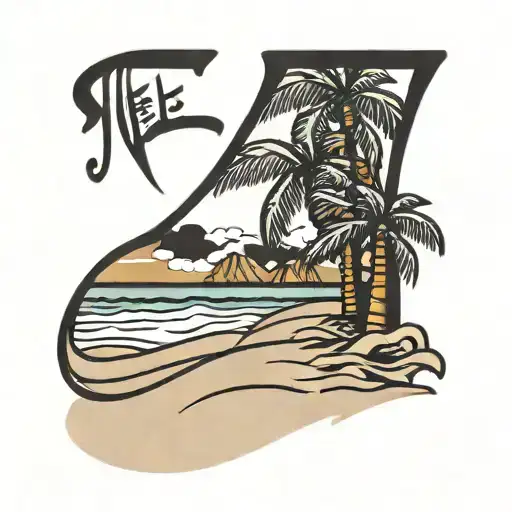 Beach Palm Tree Sand With Writing In Sand